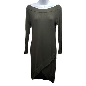 Vintage Charlotte Russe Olive Ribbed Sweater Midi Dress Size L – Off-Shoulder